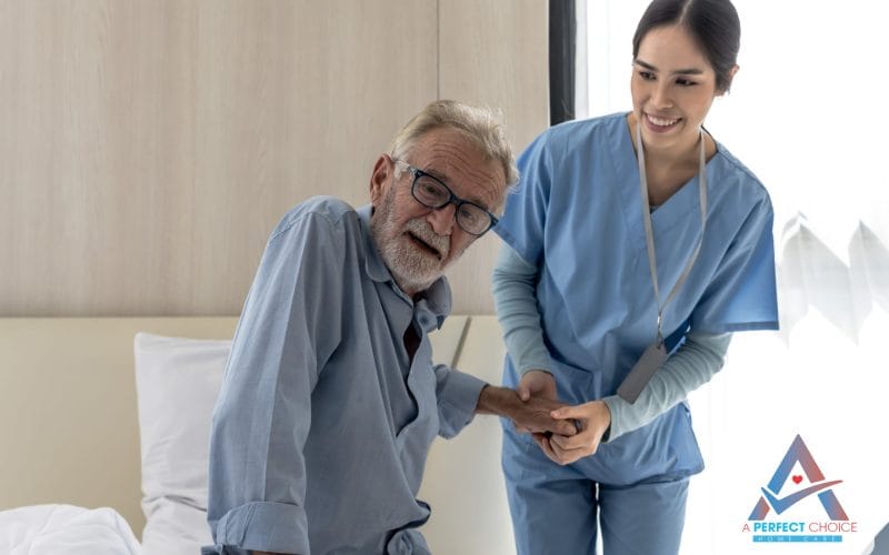 Overnight caregiver checking on a senior at home during 24-hour home care in Southwest Florida