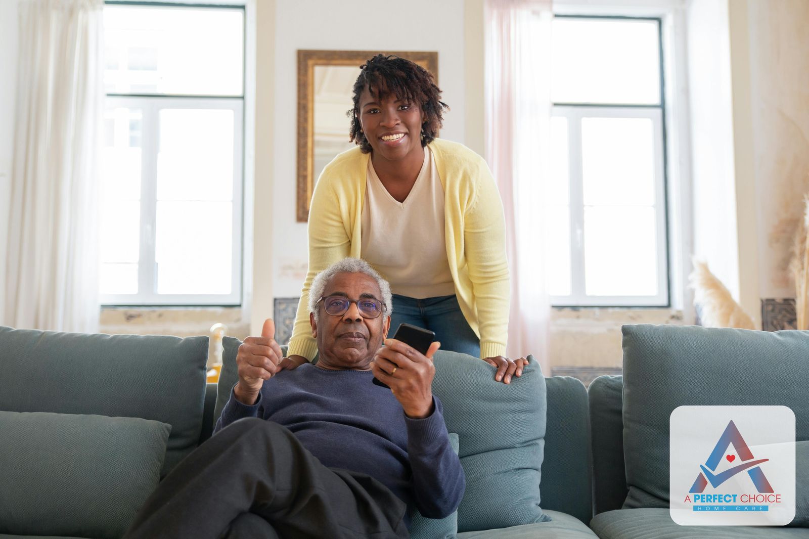 Naples home caregiver from A Perfect Choice providing in-home care for a senior client in Collier County, Florida